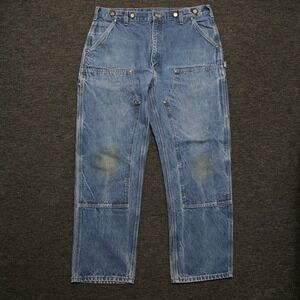 Carhartt B07 DNM Double Knee Logger Dungaree Jeans Blue Denim 36x30 Mens Faded